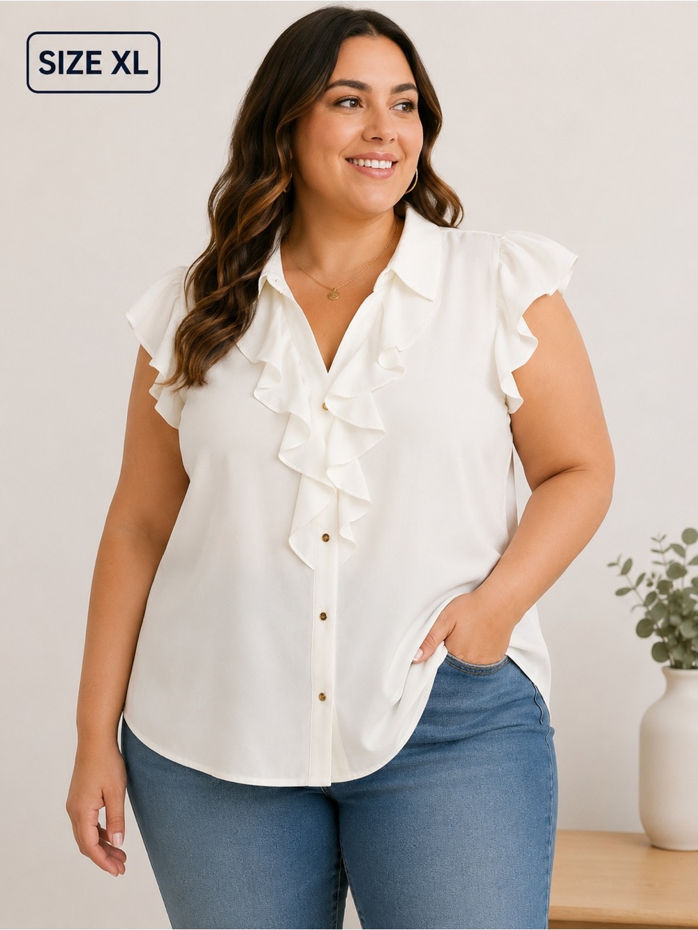 Calvin Klein Ruffle Blouse – Size XL